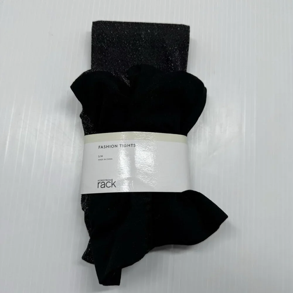 Nordstrom Rack Black Silver Shimmer Fashion Tights S/M Metallic Sparkle Hosiery